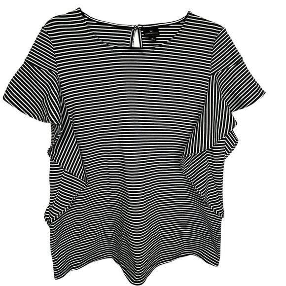 Worthington Blouse Women's SZ M BlackWhite Striped Flutter Sleeve Career Work - Picture 1 of 8